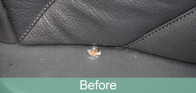 Leather seat burn, before repair
