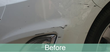 White bumper scratches, before repair